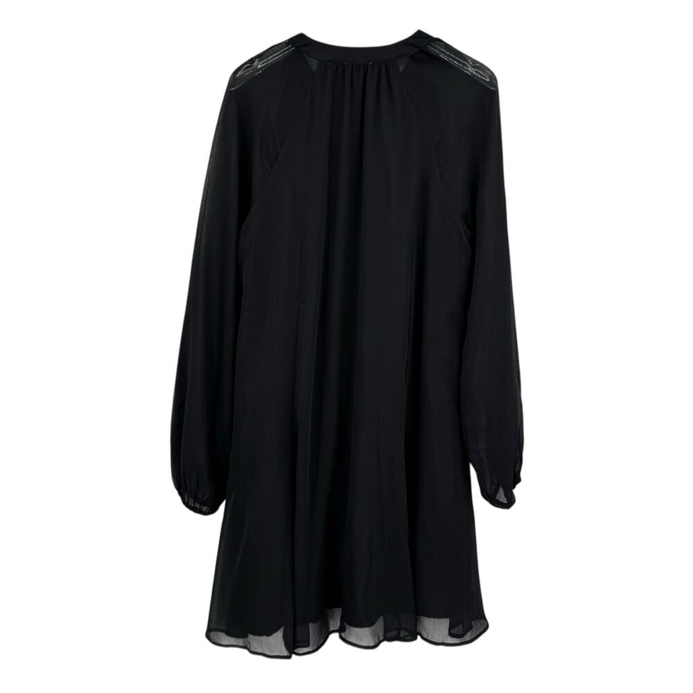 Joie Black Sheer Chiffon Long Balloon Sleeve Detailed Button Mini Party Dress - Picture 11 of 14